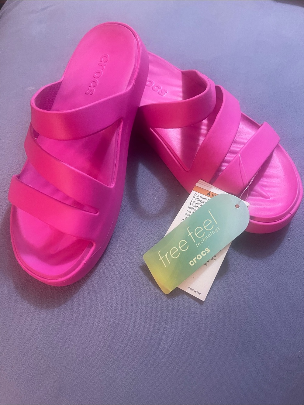 CROCS Freefeel Hot Pink Triple-Strap Slide platform Sandals